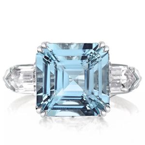 three stone engagement rings - Italo Aquamarine Engagement Ring Asscher Cut Three Stone Ring, Italo jewelry - Online Catalog