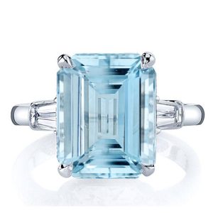 Three stone rings - Italo Three Stone Emerald Cut Aquamarine Engagement Ring, Three stone rings, Italo jewelry - Online Catalog