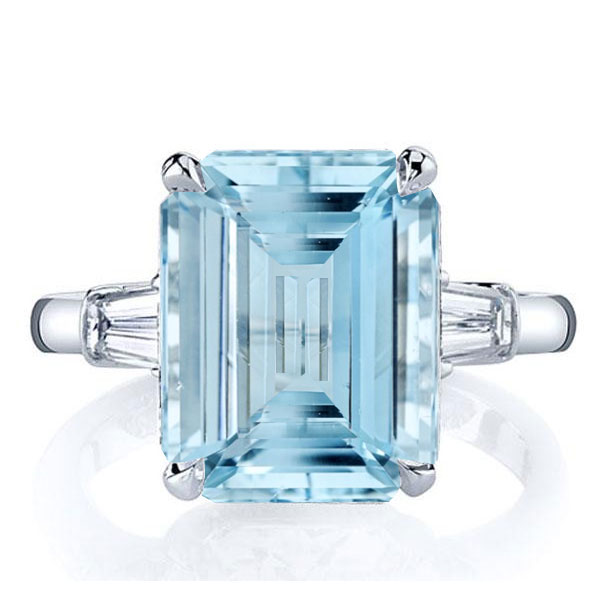 three stone engagement rings - Italo Three Stone Emerald Cut Aquamarine Engagement Ring, Italo jewelry - Online Catalog