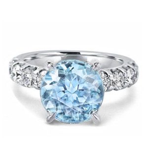 classic engagement rings - Round Cut Created Aquamarine Sterling Silver Engagement Ring, Italo jewelry - Online Catalog