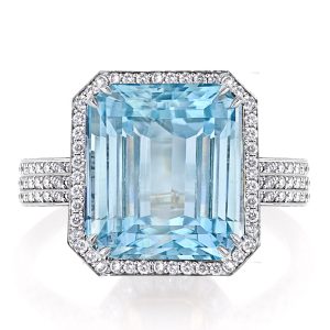 halo engagement rings - Double Prong Halo Created Aquamarine Engagement Ring, Italo jewelry - Online Catalog