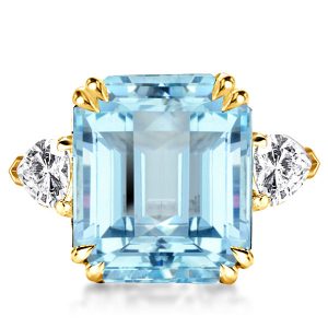 Three stone rings - Italo Aquamarine Ring Emerald Cut Engagement Ring 3 Stone Ring, Three stone rings, Italo jewelry - Online Catalog