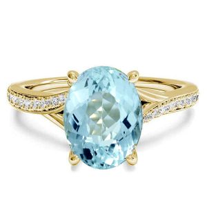 unique engagement rings - Yellow Gold Bypass Oval Cut Created Aquamarine Engagement Ring, Italo jewelry - Online Catalog