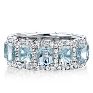 Eternity band - Italo Aquamarine Ring Cushion Cut Eternity Wedding Band For Women, Apparel & Accessories, Italo jewelry - Online Catalog