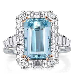 halo engagement rings - Halo Two Tone Emerald Cut Aquamarine Engagement Ring, Italo jewelry - Online Catalog