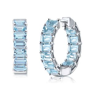 earrings - Italo Emerald Cut Aquamarine Hoop Earrings In Sterling Silver, Italo jewelry - Online Catalog