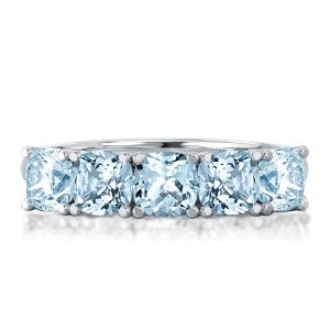 anniversary band - Half Eternity Five Stone Cushion Cut Aquamarine Ring Wedding Band Ring, Italo jewelry - Online Catalog