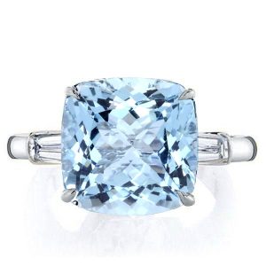 three stone engagement rings - Italo Aquamarine Ring Cushion Cut 3 Stone Engagement Ring, Italo jewelry - Online Catalog