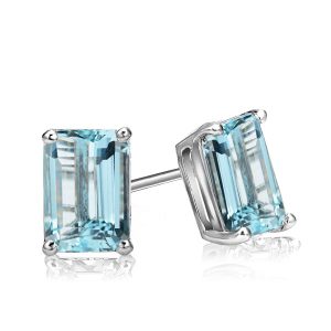 earrings - Sterling Silver Aqumarine Earrings Emerald Cut Stud Earrings For Women, Italo jewelry - Online Catalog