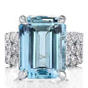 3pc wedding sets - Italo Affordable Emerald Cut Aquamarine Engagement Ring Set, Italo jewelry - Online Catalog