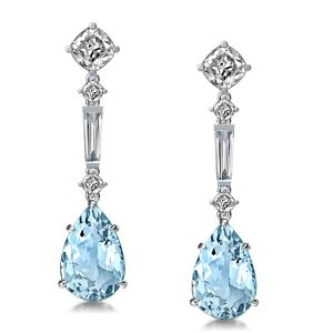 earrings - Pear Cut Created Aquamarine Drop Earrings, Italo jewelry - Online Catalog