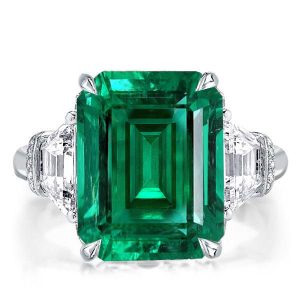 three stone engagement rings - Italo Green Sapphire Ring Emerald Cut Ring Three Stone Engagement Ring, Italo jewelry - Online Catalog