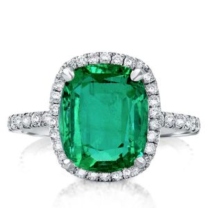 classic engagement rings - Halo Cushion Cut Emerald Engagement Ring In Sterling Silver, Italo jewelry - Online Catalog