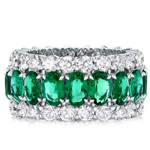 Eternity band - Eternity Triple Row Green Oval & Round Cut Wedding Band, Apparel & Accessories, Italo jewelry - Online Catalog