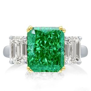 Three stone rings - Two Tone Three Stone Radiant & Emerald Engagement Ring, Three stone rings, Italo jewelry - Online Catalog