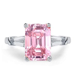 Three stone rings - Italo Emerald Cut Engagement Ring Three Stone Pink Ring, Three stone rings, Italo jewelry - Online Catalog
