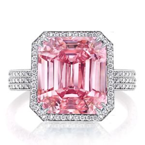 halo engagement rings - Halo Emerald Cut Pink Sapphire Engagement Ring For Women, Italo jewelry - Online Catalog