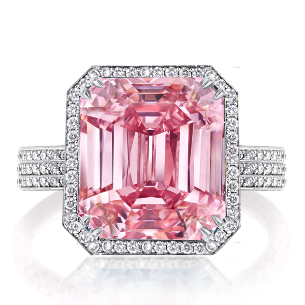 halo engagement rings - Halo Emerald Cut Pink Sapphire Engagement Ring For Women, Italo jewelry - Online Catalog