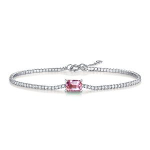 Bracelets - Emerald Cut Pink Sapphire Tennis Bracelet In Sterling Silver, Apparel & Accessories, Italo jewelry - Online Catalog