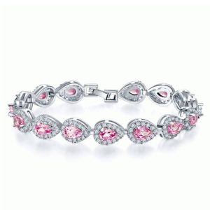 Bracelets - Halo Pear Cut Pink Topaz Tennis Bracelet In Sterling Silver, Apparel & Accessories, Italo jewelry - Online Catalog