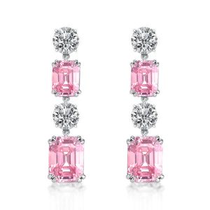earrings - Italo Emerald & Round Cut Pink Sapphire Drop Earrings, Italo jewelry - Online Catalog