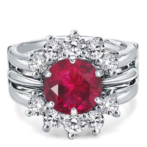 bridal sets - Sunflower Design Round Cut Ruby Bridal Rings Sets, Italo jewelry - Online Catalog