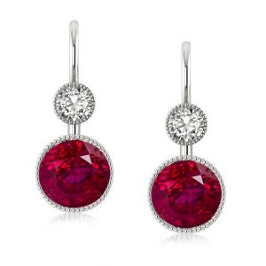 earrings - Milgrain Round Cut Ruby Drop Earrings In Sterling Silver, Italo jewelry - Online Catalog