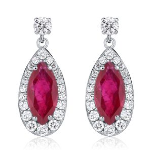 Earrings - Halo Marquise & Round Cut Ruby Drop Earrings For Women, Apparel & Accessories, Italo jewelry - Online Catalog