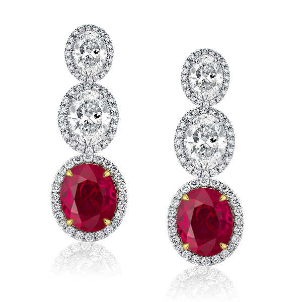 EarRings - Halo Oval Cut Ruby & White Sapphire Drop Earrings For Women, Italo jewelry - Online Catalog