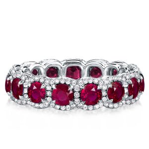 Eternity band - Halo Round Cut Ruby Sapphire Eternity Wedding Band, Apparel & Accessories, Italo jewelry - Online Catalog