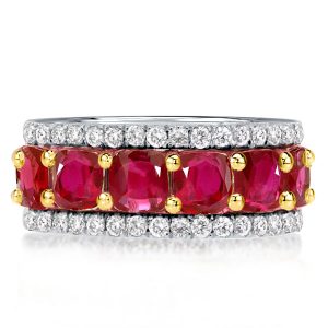 Eternity band - Two Tone Triple Row Cushion Cut Ruby Eternity Wedding Band, Italo jewelry - Online Catalog