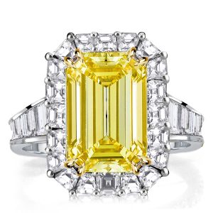 halo engagement rings - Halo Two Tone Emerald Cut Yellow Topaz Engagement Ring, Italo jewelry - Online Catalog