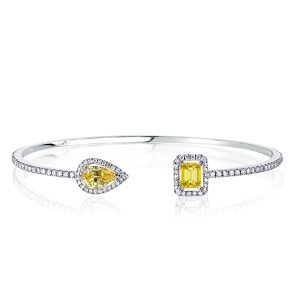 Bracelets - Halo Pear & Emerald Cut Yellow Sapphire Bangle Bracelet, Apparel & Accessories, Italo jewelry - Online Catalog