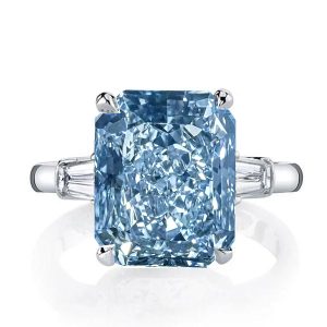 classic engagement rings - Italo Three Stone Radiant Cut Blue Topaz Engagement Ring, Italo jewelry - Online Catalog