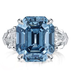 three stone engagement rings - Italo London Blue Topaz Ring Emerald Cut Three Stone Engagement Ring, Italo jewelry - Online Catalog