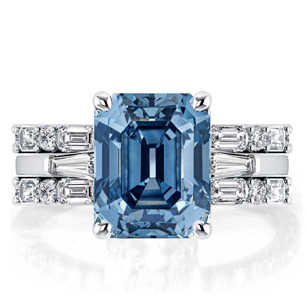 3pc wedding sets - Italo Emerald Cut Three Stone Blue Topaz Engagement Rings Sets, Italo jewelry - Online Catalog