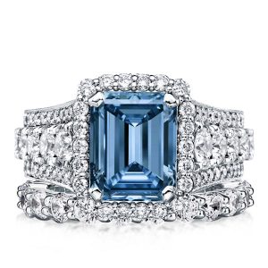 bridal sets - Halo Emerald Cut Blue Topaz Triple Row Bridal Rings Sets, Italo jewelry - Online Catalog