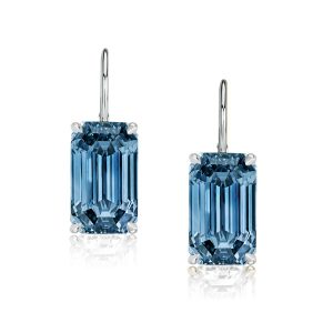 earrings - Italo Emerald Cut Blue Sapphire Drop Earrings For Women, Italo jewelry - Online Catalog