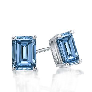 Earrings - Emerald Cut Blue Topaz Stud Earrings In Sterling Silver, Apparel & Accessories, Italo jewelry - Online Catalog