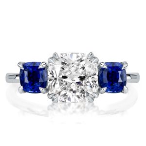 Three stone rings - Italo Three Stone Cushion Cut Blue Topaz Engagement Ring, Three stone rings, Italo jewelry - Online Catalog