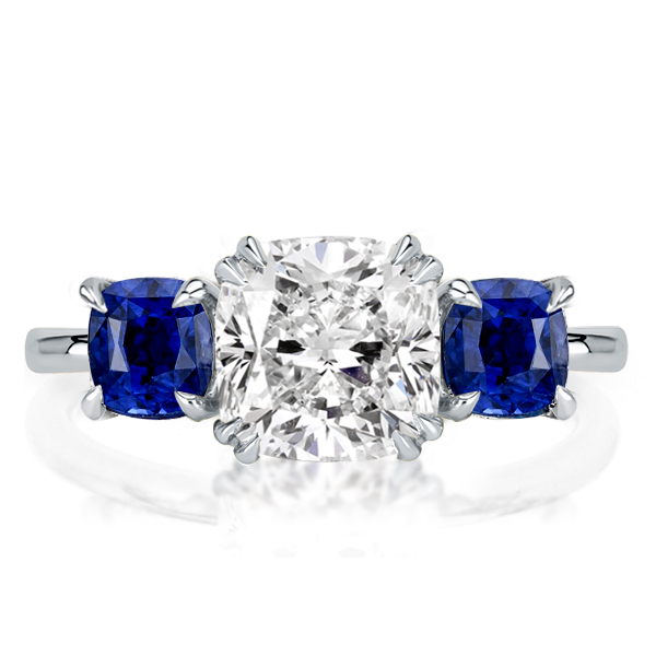 Three stone rings - Italo Three Stone Cushion Cut Blue Topaz Engagement Ring, Three stone rings, Italo jewelry - Online Catalog