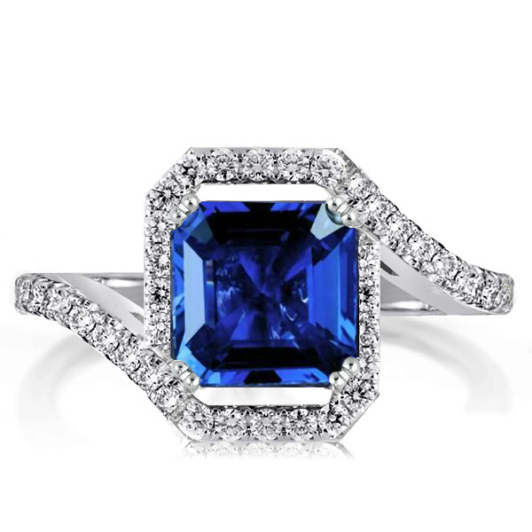 Halo engagement Rings - Italo Halo Bypass Princess Cut Blue Sapphire Engagement Ring, Italo jewelry - Online Catalog