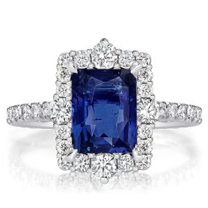 Halo Engagement Rings - Italo Halo Radiant Cut Blue Sapphire Engagement Ring, Italo jewelry - Online Catalog