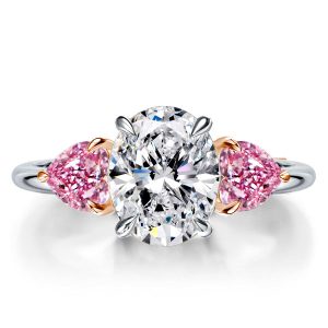 three stone engagement rings - Three Stone Oval & Heart Cut White Sapphire Engagement Ring, Italo jewelry - Online Catalog