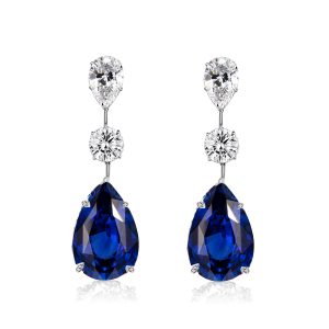earrings - Italo Pear Cut Blue & White Sapphire Drop Earrings, Italo jewelry - Online Catalog