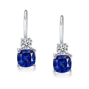 Earrings - Italo Cushion & Round Cut Blue Sapphire Drop Earrings, Apparel & Accessories, Italo jewelry - Online Catalog