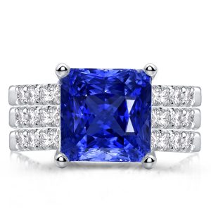 3pc wedding sets - Italo Classic Princess Cut Blue Sapphire 3PC Wedding Set, Italo jewelry - Online Catalog