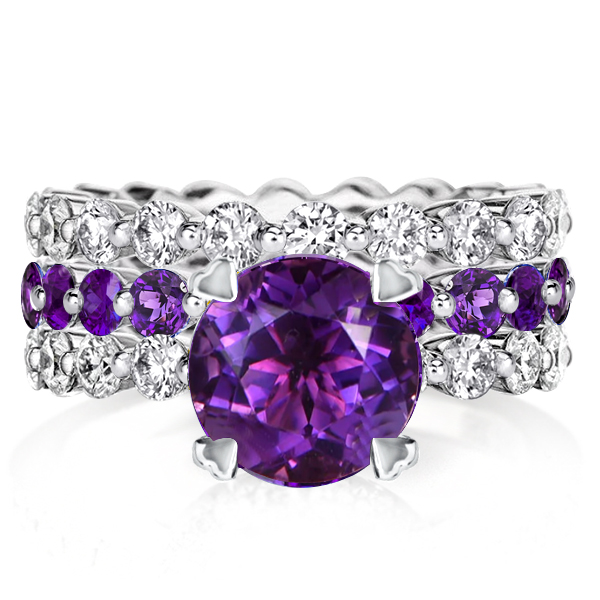 3pc wedding sets - Round Cut Purple & White Sapphire Eternity 3PC Wedding Set, Italo jewelry - Online Catalog