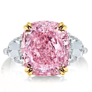 Three stone rings - Three Stone Two Tone Cushion Cut Pink Topaz Engagement Ring, Three stone rings, Italo jewelry - Online Catalog