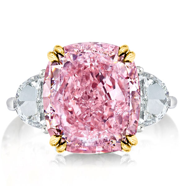 Three stone rings - Three Stone Two Tone Cushion Cut Pink Topaz Engagement Ring, Three stone rings, Italo jewelry - Online Catalog
